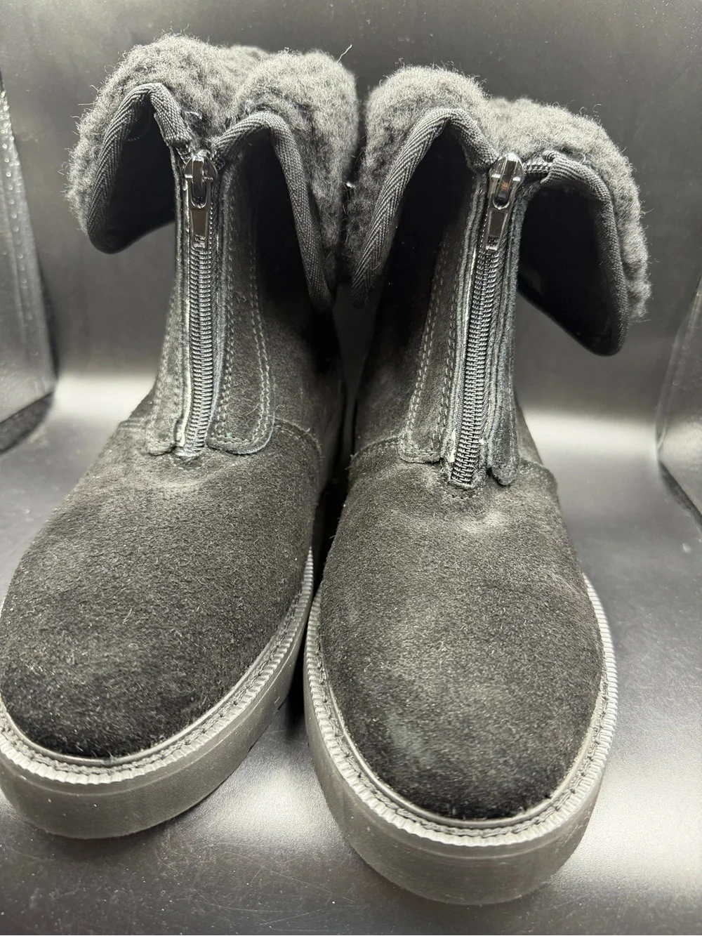 Women’s Black Suede Shearling-Lined Winter Boots